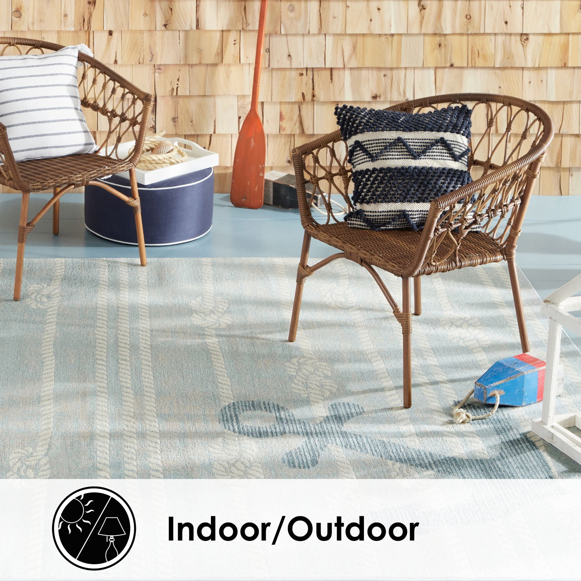 Home Dynamix Marine Anchor Coastal Anchor Indoor/Outdoor Area Rug, Blue/Ivory , 5'2"x7'2"