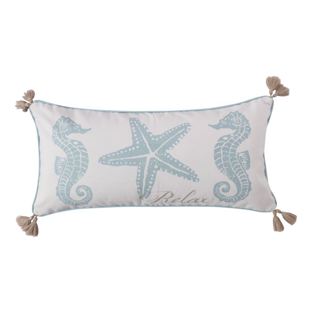 Levtex Home - Blue Bay - Almohada decorativa (30 x 61 cm) - Relax - Blanco y azul marino