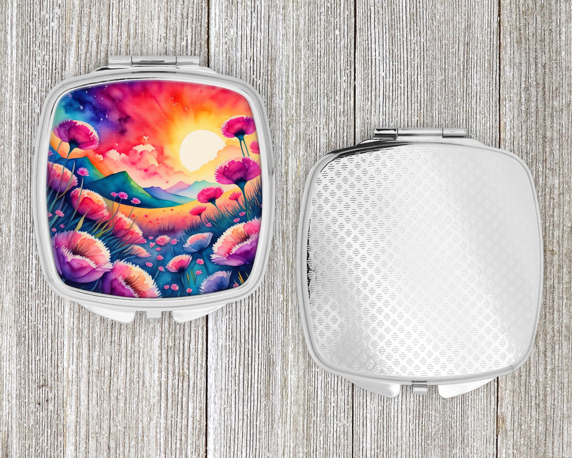 Colorful Dianthus Compact Mirror 2.75 in x 3 in
