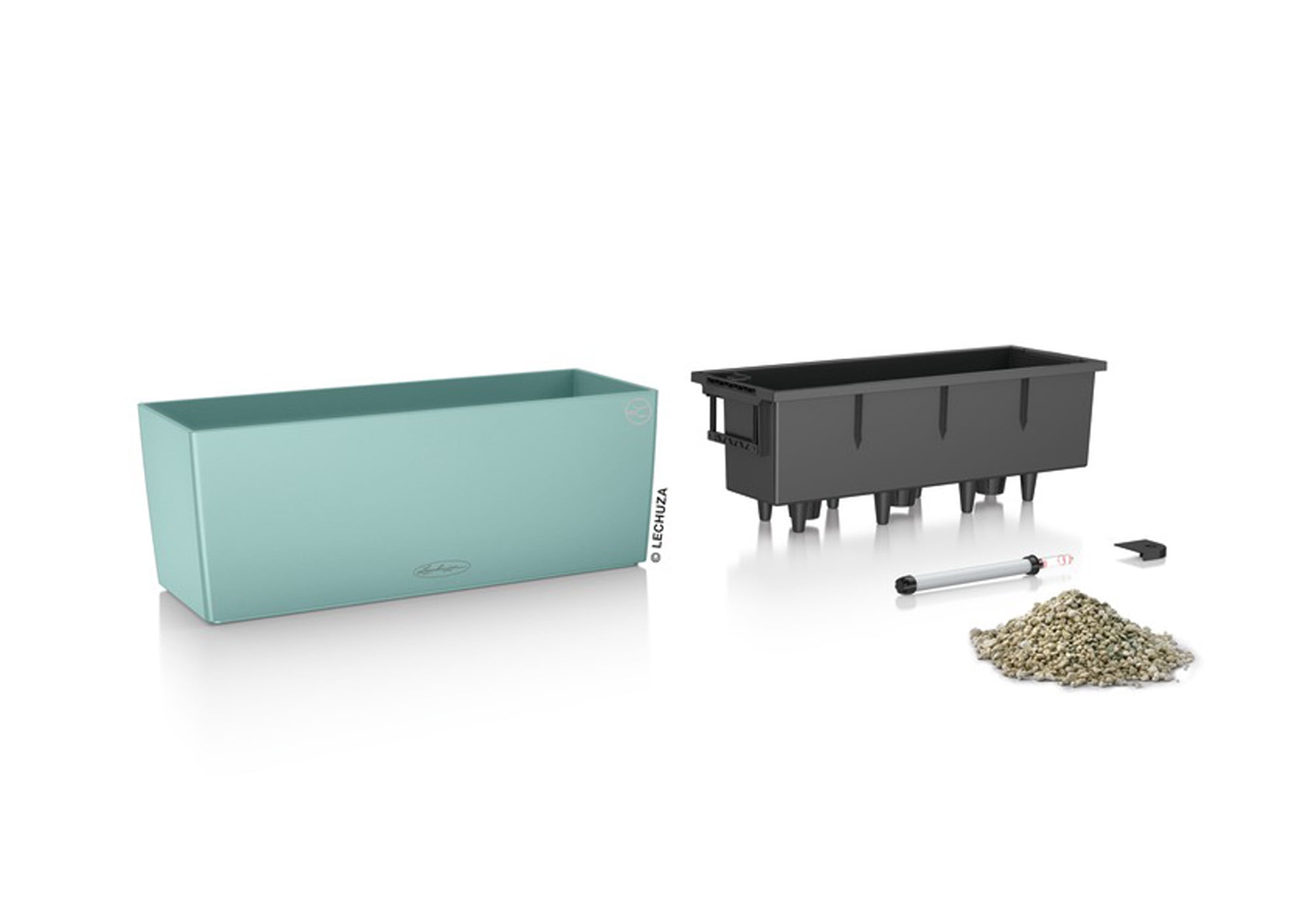 Lechuza USA 20" Mint Green and Black Rectangular Smooth Planter