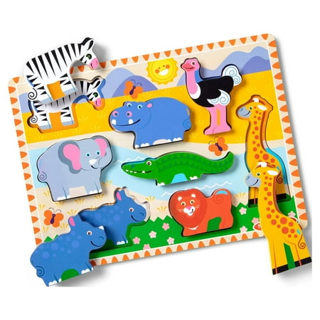 Melissa & Doug Safari Wooden Chunky Puzzle With Wild Animal Theme (8 Pcs) - FSC Certified