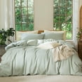 thumbnail image 7 of MooMee 100% Washed Cotton Duvet Cover Set Queen Size Linen Like Textured Breathable Lightweight 3-Piece (Sage Green, 90"x90"), 7 of 7