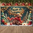 thumbnail image 3 of Reindeer Theme Christmas Banner Golden Stars Holiday Backdrop Colorful Ornaments Snowflake Pattern Xmas Display for Christmas Party Indoor Decoration Family Gathering, 3 of 9