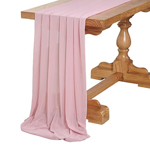 SoarDream 10ft Dusty Rose Chiffon Table Runner 27x120 Inches Romantic Wedding Table Runners Elegant Sheer Fabric Drapes Bridal Party Table Decorations 