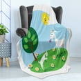 thumbnail image 4 of Goat Soft Flannel Fleece Throw Blanket, Cartoon Goat and His Baby Playing in the Meadow Eating Daisy Plants on a Sunny Day, Cozy Plush for Indoor and Outdoor Use, 50" x 70", Multicolor, by Ambesonne, 4 of 5