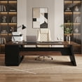 thumbnail image 2 of Modern L-Shaped Executive Desk 78-Inch Large Office Desk with Lateral File Cabinet and Storage Shelves Home Office Workstation Walnut Black, 2 of 8