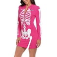 thumbnail image 4 of HDE Women's Skeleton Dress Halloween Costume Long Sleeve Mini Dress Hot Pink S, 4 of 6