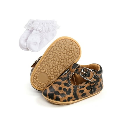 

SIMANLAN Baby Crib Shoes Magic Tape Walking Shoe First Walker Loafers Toddler Boys Girls Hollow Out Moccasin Little Kids Rubber Sole Flats Leopard Print With Socks 4C