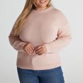 thumbnail image 3 of GigrtiJin Women's Plus Size Sweater Solid Color Round Neck Loose Casual Knit Sweaters Warm Comfy Sweater Tops, 3 of 6