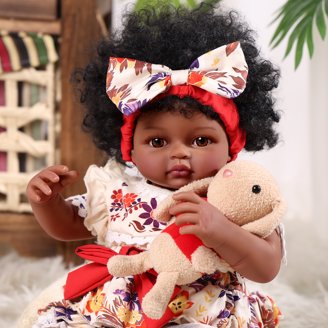 Anano 19" Smiling Reborn Baby Doll – Full Silicone Body, African American Girl Doll With Magnetic Pacifier