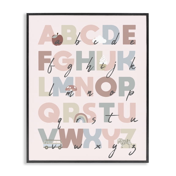 Stupell Industries Eclectic Pink Pastel Alphabet Chart Black Framed Giclee Art, 11 x 14, by Lil' Rue