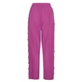 thumbnail image 4 of Rhuody Womens Work Pants Straight Leg High Waist Solid Color Elastic Waist Loose Side Buckle Decoration With Pockets Cropped Pants Leisure Trousers Xl Hot Pink, 4 of 7