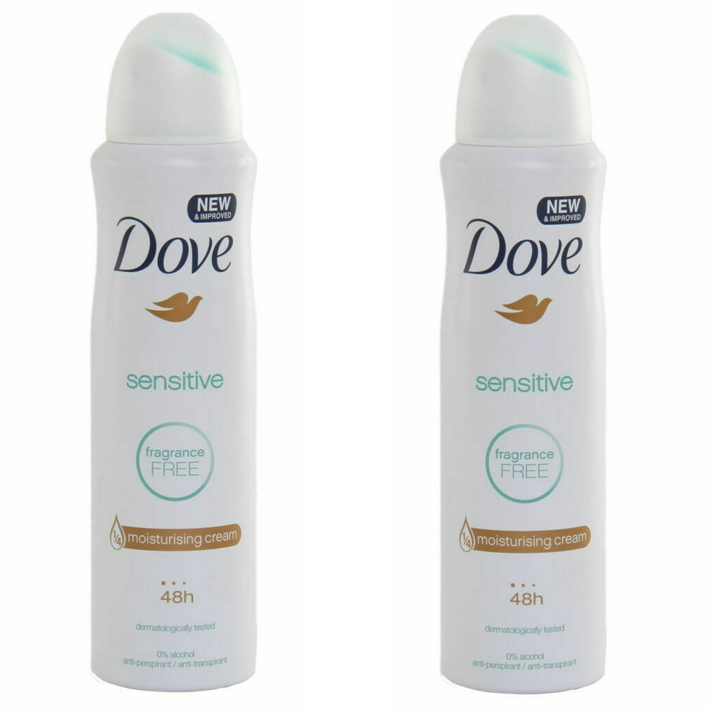 2 Pack Dove Fragrance Free Sensitive Deodorant Spray 150ml Each