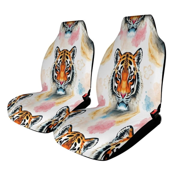Car Seat Covers Tiger Watercolor Seamless Pattern 2 Piece Soft Bucket Auto Seat Protector Universal Fit for SUV Sedan Van