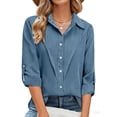 thumbnail image 4 of Olyvenn Womens Long Sleeve Button Down Shirts Collared Business Work Tops Dressy Casual Solid Blouses Office Shirt Blue XXXL, 4 of 8