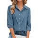 thumbnail image 3 of Camisas de Manga Larga para las Mujeres Loose Fit Botón de Solapa Imitación Lino Túnica Blusa de Verano, 3 of 8