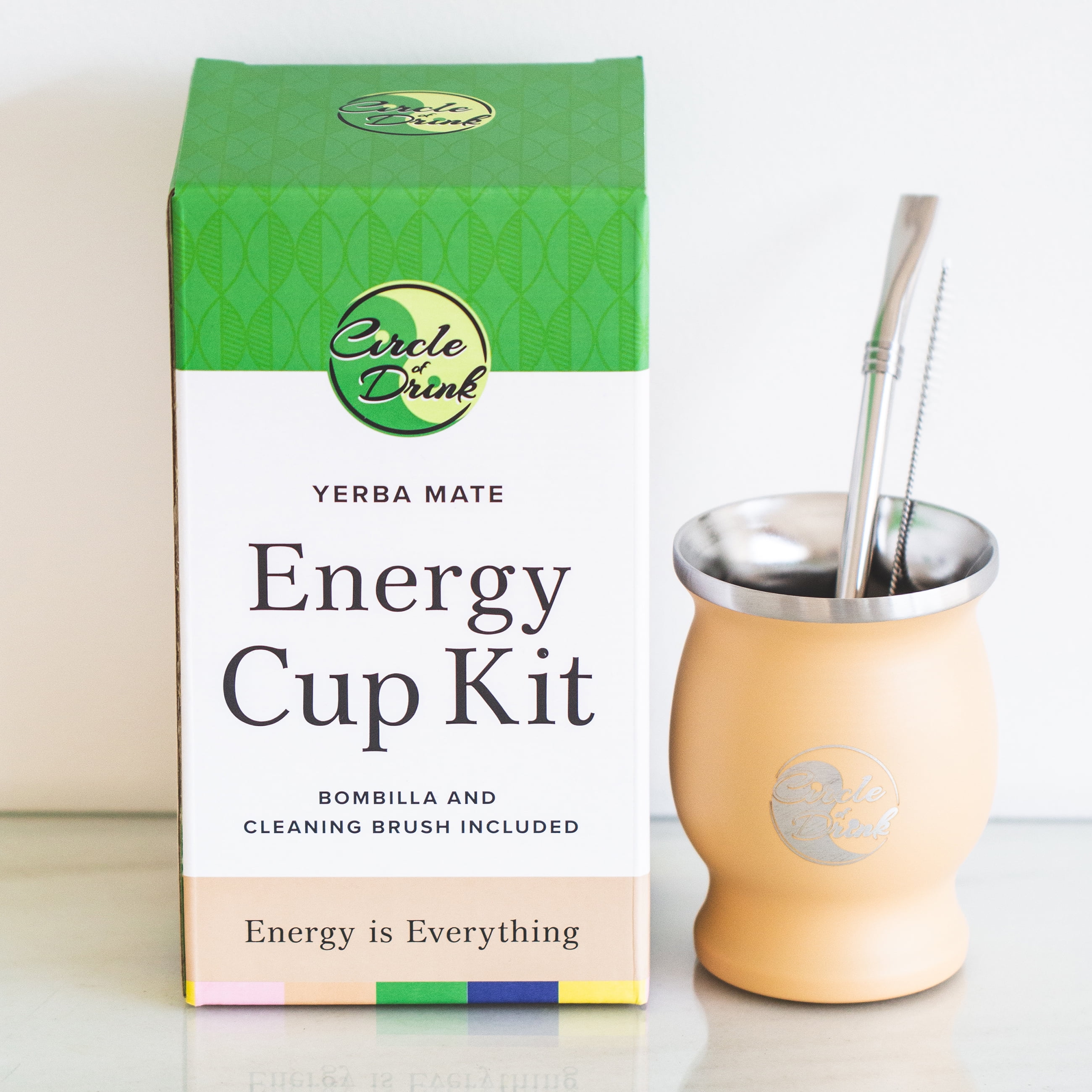 Circle of Drink - Acceptance Energy Cup Yerba Mate Kit - Double Wall -  Includes Stainless Steel Bombilla and Cleaning Brush - 8oz, 50g Capacity 
