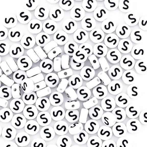 DESIGNICE 300Pcs Round Letter Beads for Friendship Bracelets Making 4X7Mm Individual White Alphabet Beads S,Individual Round Letter Beads