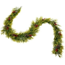 Dual-Tone Pine Garland with Berries & Pine Cones - Artificial Green & Yellow Leaf Garland for Mantel, Window, Hotel & Holiday Decor