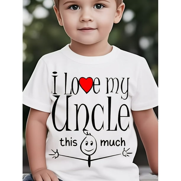 Youngsters' "I Love My Uncle" Graphic Tee - Cute Casual Short Sleeve Crew Neck T-Shirt for Boys, Soft Cotton Fabric, Spring/Summer Essential, Tween Boy Clothes