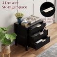 thumbnail image 5 of HASLE Fluted Nightstand with 3 Drawers, Mid-Century Modern Bedside Table, 23.7'' Wide Wood End Table for Bedroom, Black Finish, 5 of 5