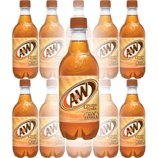 A&W Cream Soda, 20 FL OZ Bottles (Pack of 10, Total of 200 FL OZ