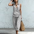 thumbnail image 5 of Cagogo Women's 2 Piece V Neck Sleeveless Shirt Wide Leg Pants Set Casual Solid Boho Vacation Outfits Loose Two Piece Lounge Matching Sets Tracksuits Travel Resort Wear Clothes, Gray S, 5 of 9