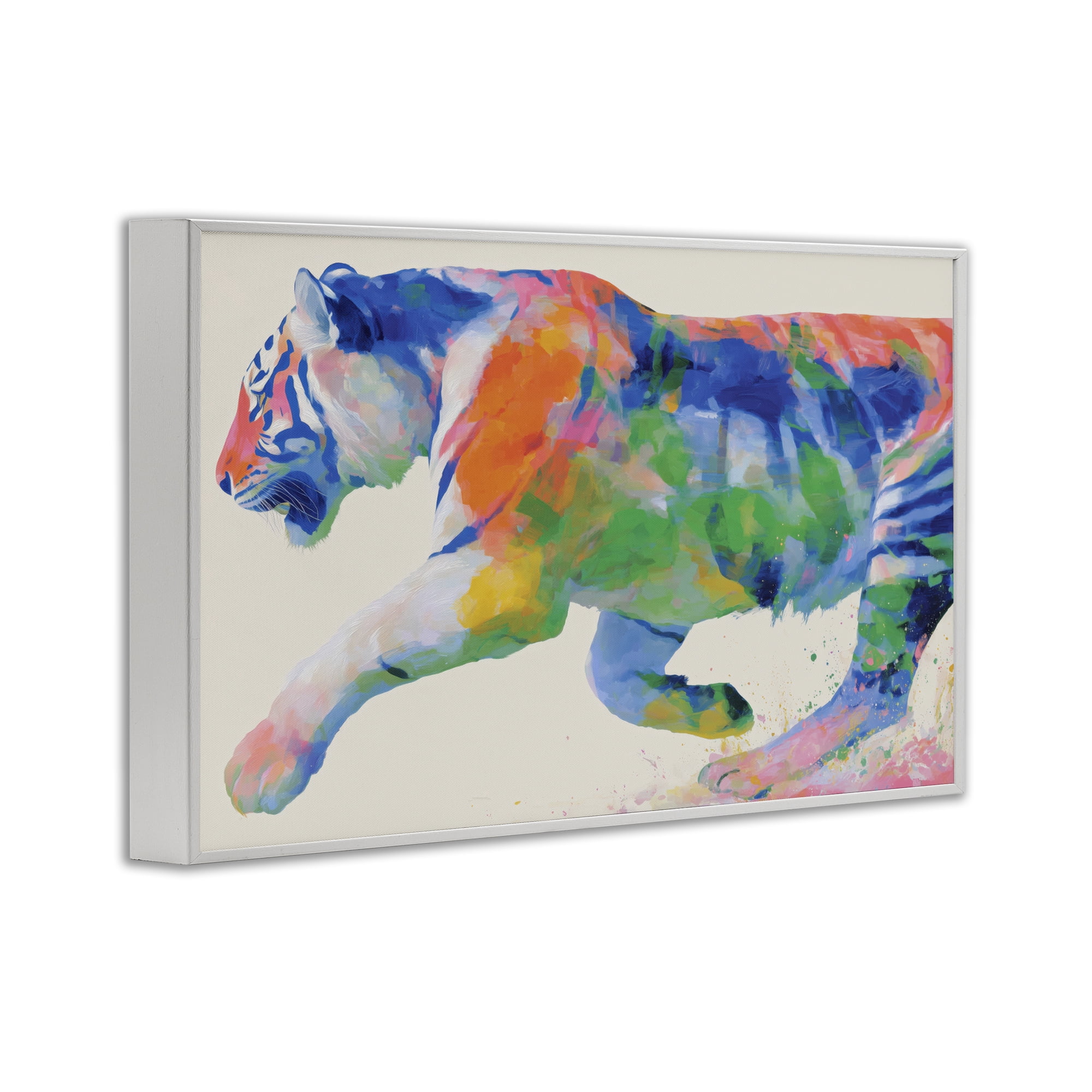 Stupell Industries Colorful Tiger In Motion White Framed Giclee Art, design by Chromatic Storm Studio