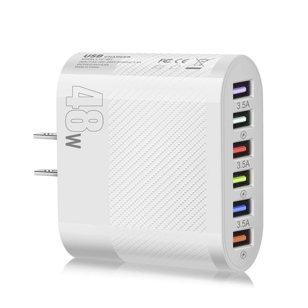 Cargador de teléfono móvil de 48W Cargador portátil de 6 puertos 3.5A 5V para iPhone 13 14 Xiaomi WDOplteas Para estrenar