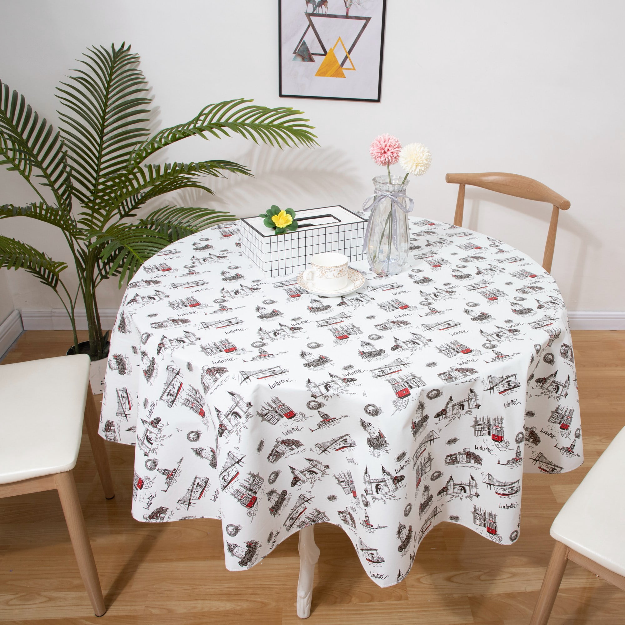 Ray Star Vinyl Party Tablecloths 60in Round Spring Tablecloth Plastic Picnic Outdoor and Camping Waterproof Oilcloth Table Cover for Round Tables