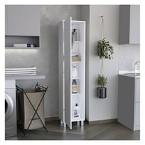 Laska 70" Tall Storage Cabinet Broom Closet with Broom Hangers,and Four Shelves White White   Particle Board