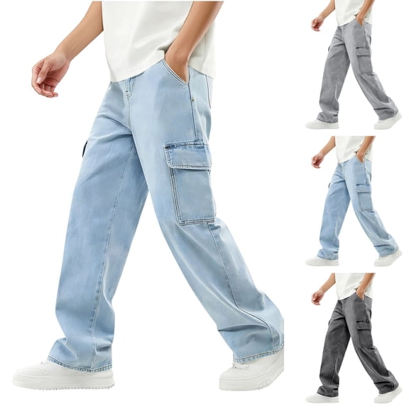 Boys Flare Jeans Waisted Wide Leg Jeans Denim Pants for Kids Dark Gray 15-16 Years