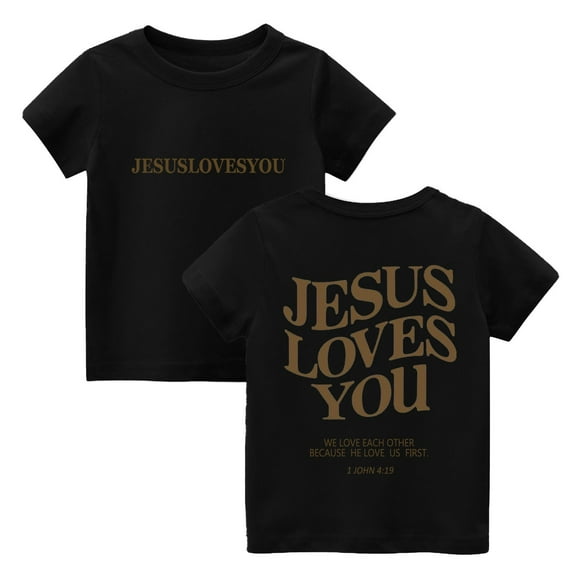 HAJWOH Jesus Shirt for Kids Boys Girls Cute Jesus Love You Shirt Short Sleeve Crewneck Christian Tee Religious T-Shirt Holiday Jesus Shirts for Toddler Black 2-3 Years