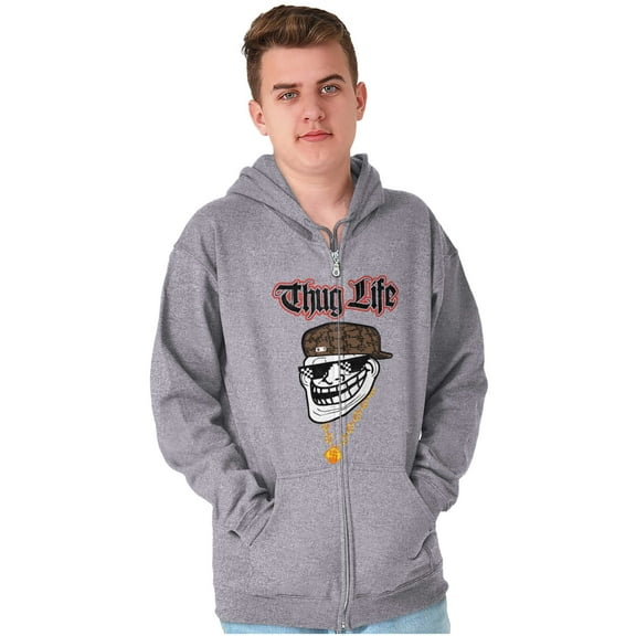 Funny Thug Life Troll Face Meme Unisex Plus Size Zip Hoodie Brisco Brands 5X