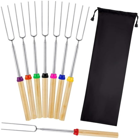 

Mluchee Marshmallow Roasting Sticks Smores Skewers for Fire Pit 5Pcs 32inch Telescoping Sausage BBQ Hot Dog Forks Portable Carrying Bag for Camping Backyard