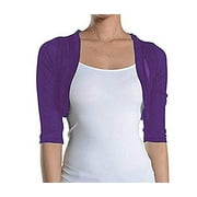Fashion Secrets Women's Sheer Chiffon Bolero Shrug Jacket Cardigan 3/4 Sleeve (Purple, Medium)