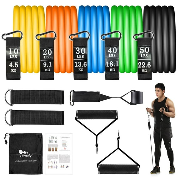 Himaly 5-Level Resistance Exercise Bands Set, 5 Tubes for Home Workouts, Yoga & Pilates for Men & Women