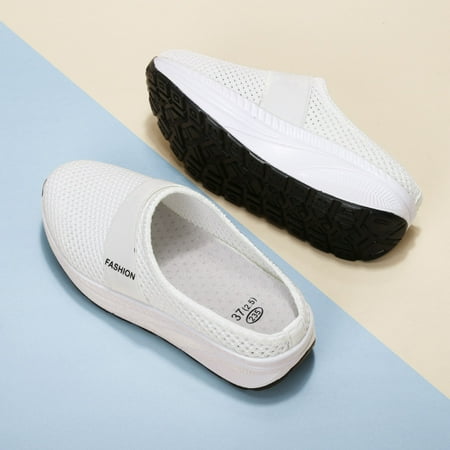 

FAFWYP Womens Casual Knitted Mesh Clogs Comfortable Slip on Loafers Non-Slip Rubber Soles Breathable Beach Mules Shoes