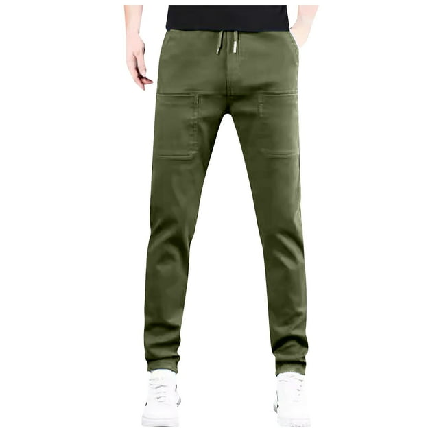 European Solid Color Splicing Pocket Elastic Straight Leg Pants For Men Casual Loose Trend Foreign Trade Sports Pants