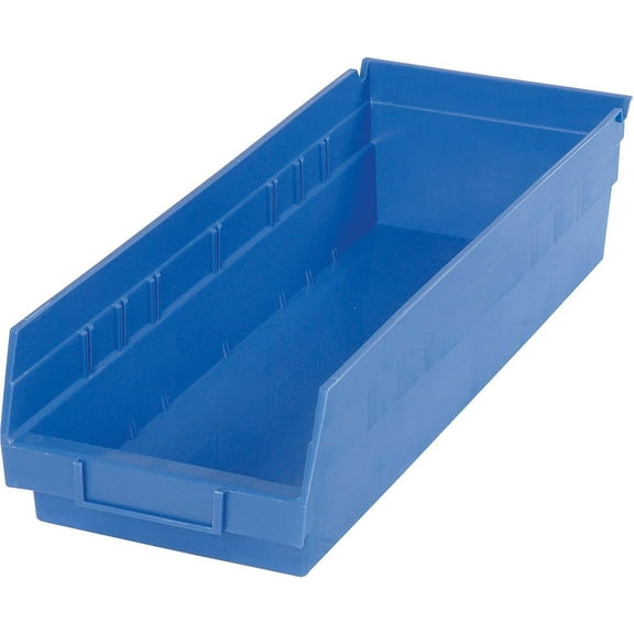 Nestable Shelf Storage Bin, Plastic, 6-5/8"W X 17-7/8" D X 4" H, Blue - Lot of 12