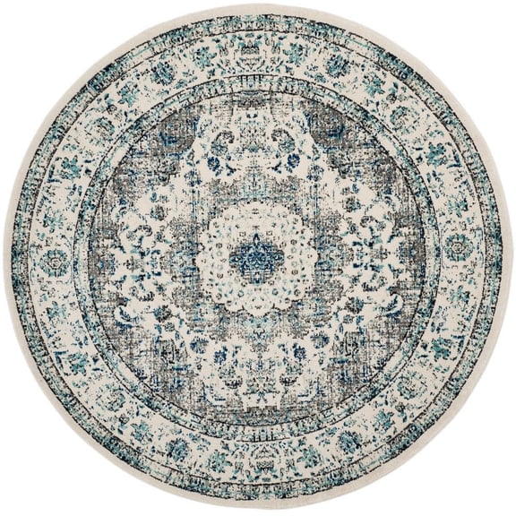 Evoke 9 ft. x 9 ft. Gray/Ivory Round Border Medallion Distressed Area Rug