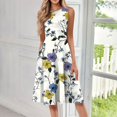 thumbnail image 2 of Women's Round Neck Floral Print Midi Dress Sleeveless Casual Summer Dress with Contrast Sash Belt and Side Pockets for Farmers Markets,White S, 2 of 5
