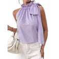 thumbnail image 3 of Women'S Tank Tops High Necked Ruffle Striped Tie Sleeveless Blouse Top M, 3 of 9
