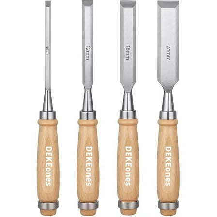 DEKEones 4 Piece Wood Chisel Set with Bevel Edge Crafted from Chromium-Vanadium Steel Hand Tools Gouges