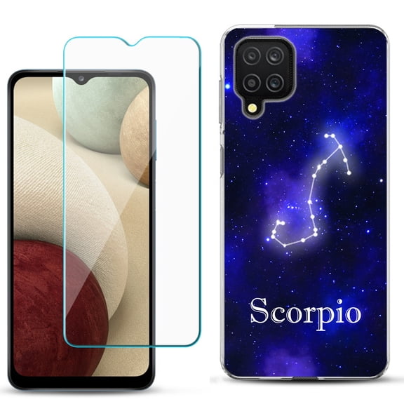 Slim-Fit Shockproof Phone Case compatible with Samsung Galaxy A12, with Tempered Glass Screen Protector, by OneToughShield - Zodiac / Scorpio