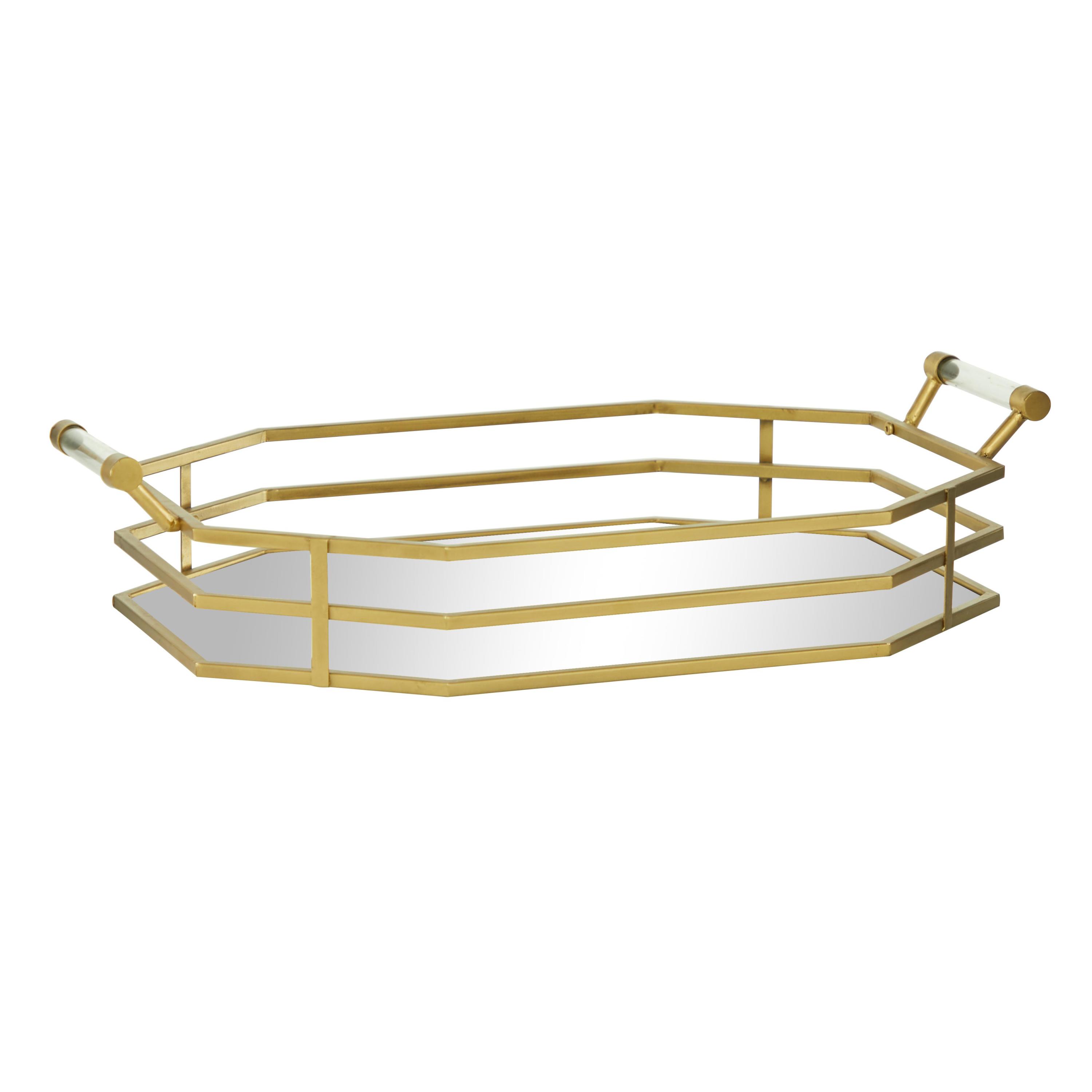 CosmoLiving by Cosmopolitan 27" x 16" Gold Metal Mirrored Tray, 1-Piece