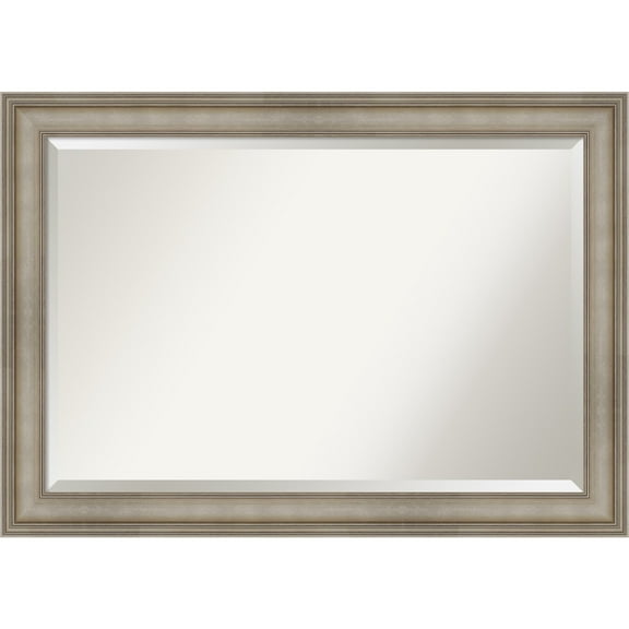 Mezzanine Antique Silver Narrow Beveled Wood Bathroom Wall Mirror