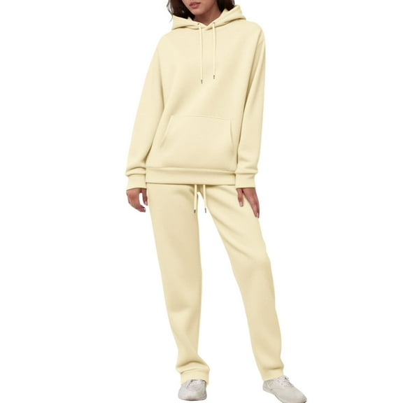 BLOCLOALO 2 Piece Lounge Hoodie Sweatsuit Sets Plus Size Fall Fashion Airport Travel Pants Tracksuits Casual Outfits Matching Sets Women Clothing Beige L