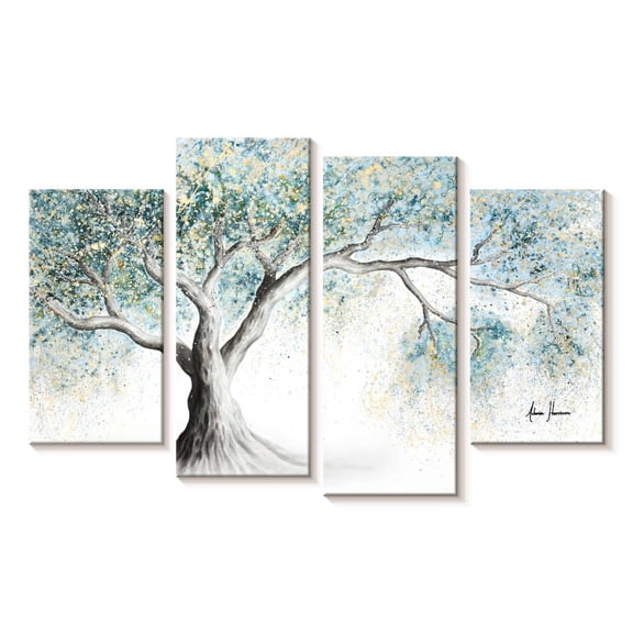 Elephant Stock Gentle Frost Tree Wall Art - Horizontal Multi Panel Canvas - Living Room Wall Decor - Floral And Botanical Multi Panel - Gray And Blue Decor By Ashvin Harrison - 24" x 14"