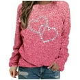 thumbnail image 3 of LQCMBYF Pullover Sweaters for Women Women's Spring Autumn and Summer Love Printed Bright Glitter Hoodless Long Sleeve Loose Round Neck Daily Hundred Sweatshirt (Watermelon Red,XXXXXL), 3 of 3